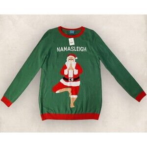 Womens Ugly Christmas Sweater Yoga Santa Namasleigh Holiday Size Large New w/Tag